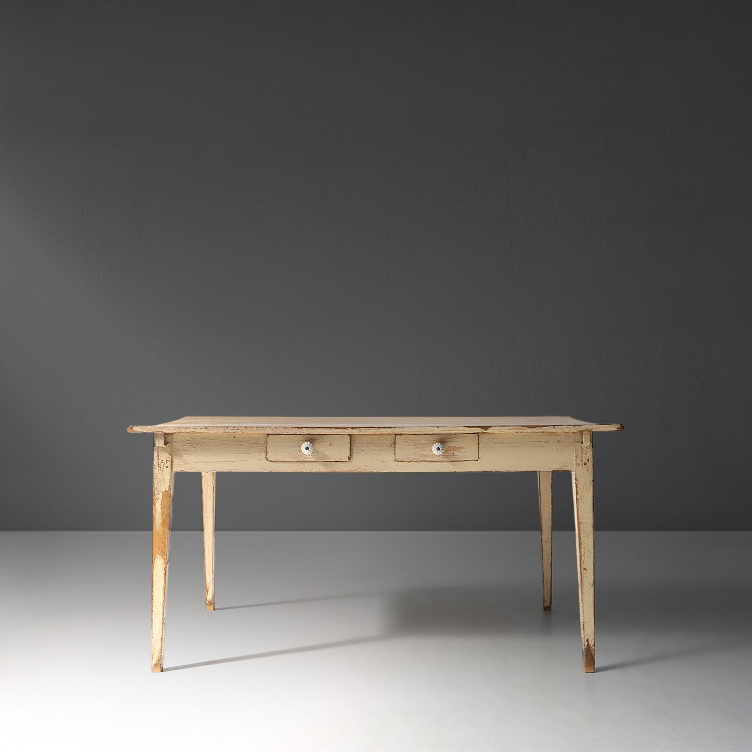 Painted Wooden Farm Table with Tapered Legs, France 1800s-img